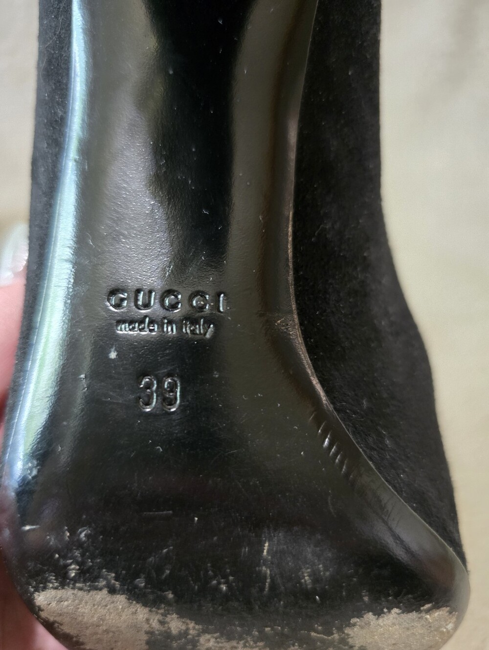 Gucci Jacquelyne Black Suede Gold Studded Block Heel Round Toe Pumps Size 39 - Picture 11 of 15